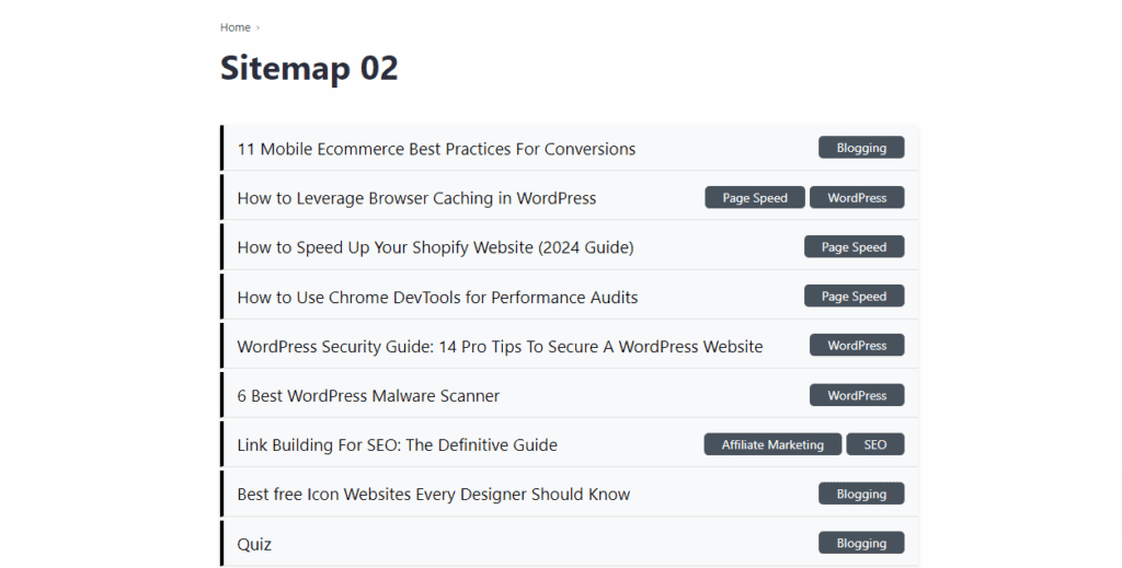 ラベル付きの HTML SItemap