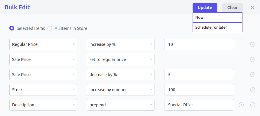 WooCommerce の高度な一括編集操作