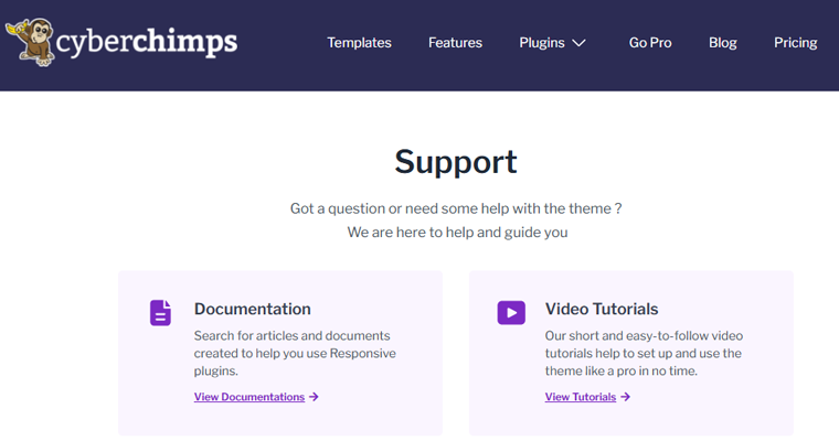 Cyber​​chimps レスポンシブ テーマのサポート ページ