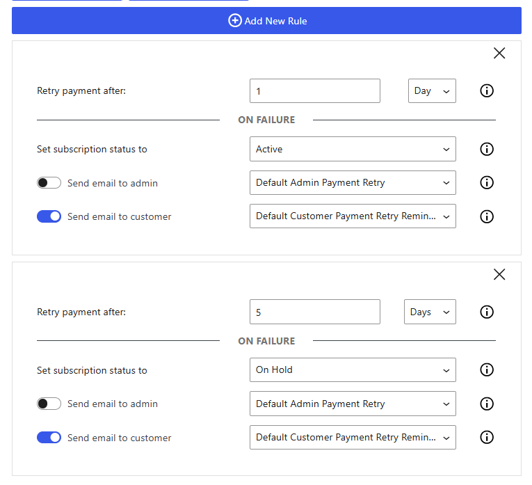 Novas tentativas de pagamento e notificações por e-mail para assinaturas