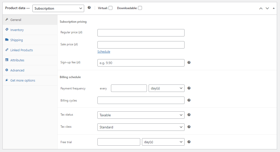 Assinaturas flexíveis – adicionar uma nova assinatura com opções de pagamento recorrentes