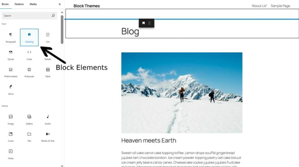 Element blokowy w motywach blokowych WordPress