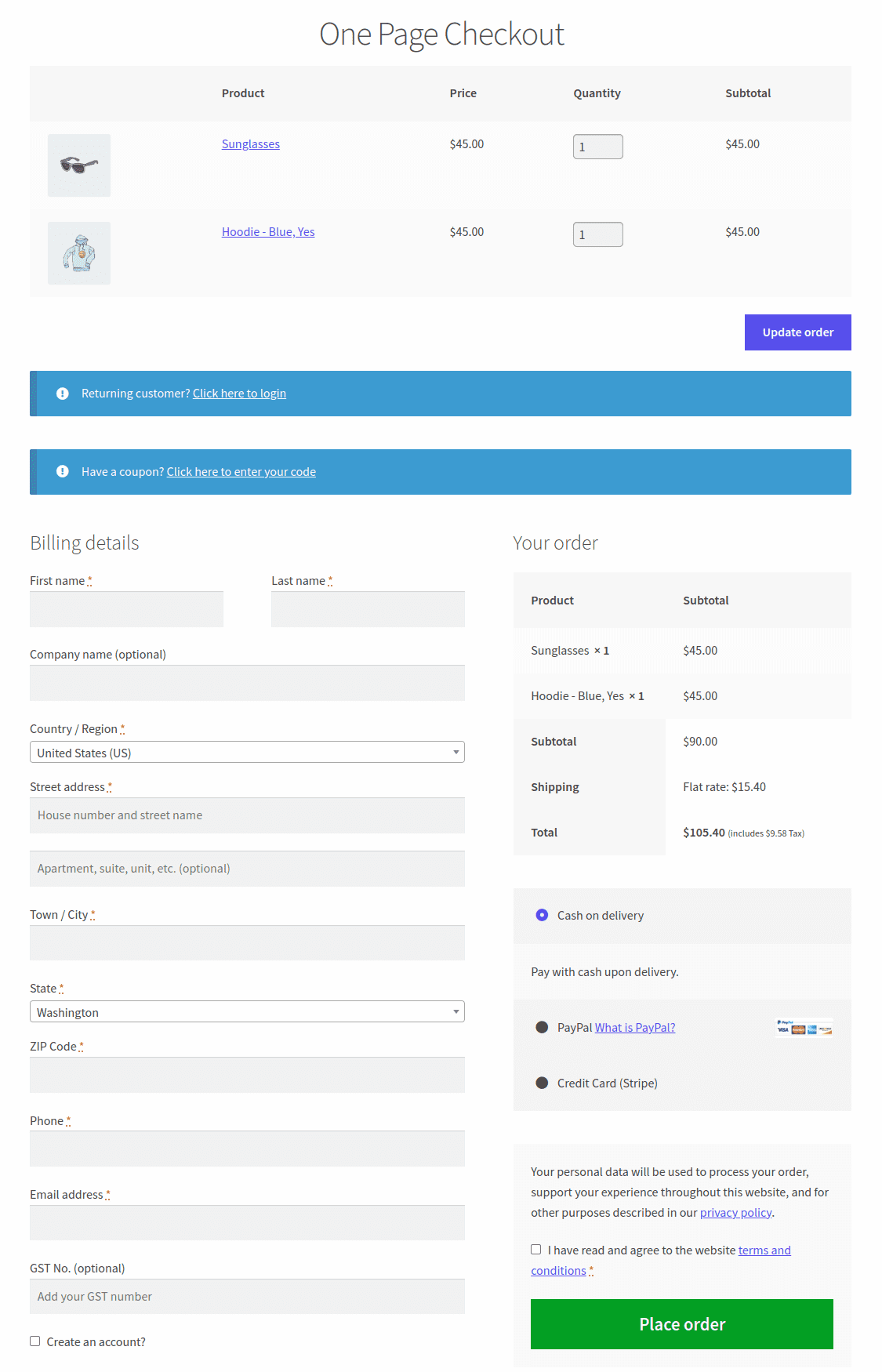 Cashier One Page Checkout WooCommerce 플러그인