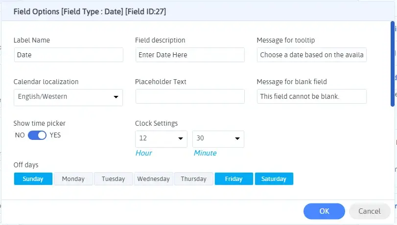 Modifica le funzionalità del campo della data