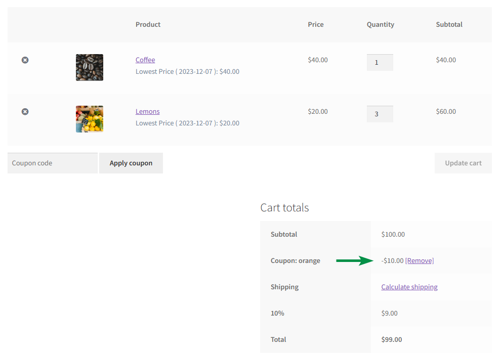 Persentase Diskon di Cart WooCommerce - Contoh