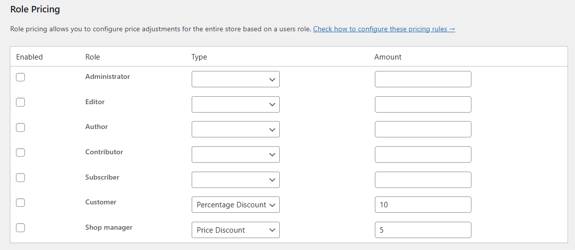 Porcentaje y descuento de precios basado en el papel del usuario en WooCommerce