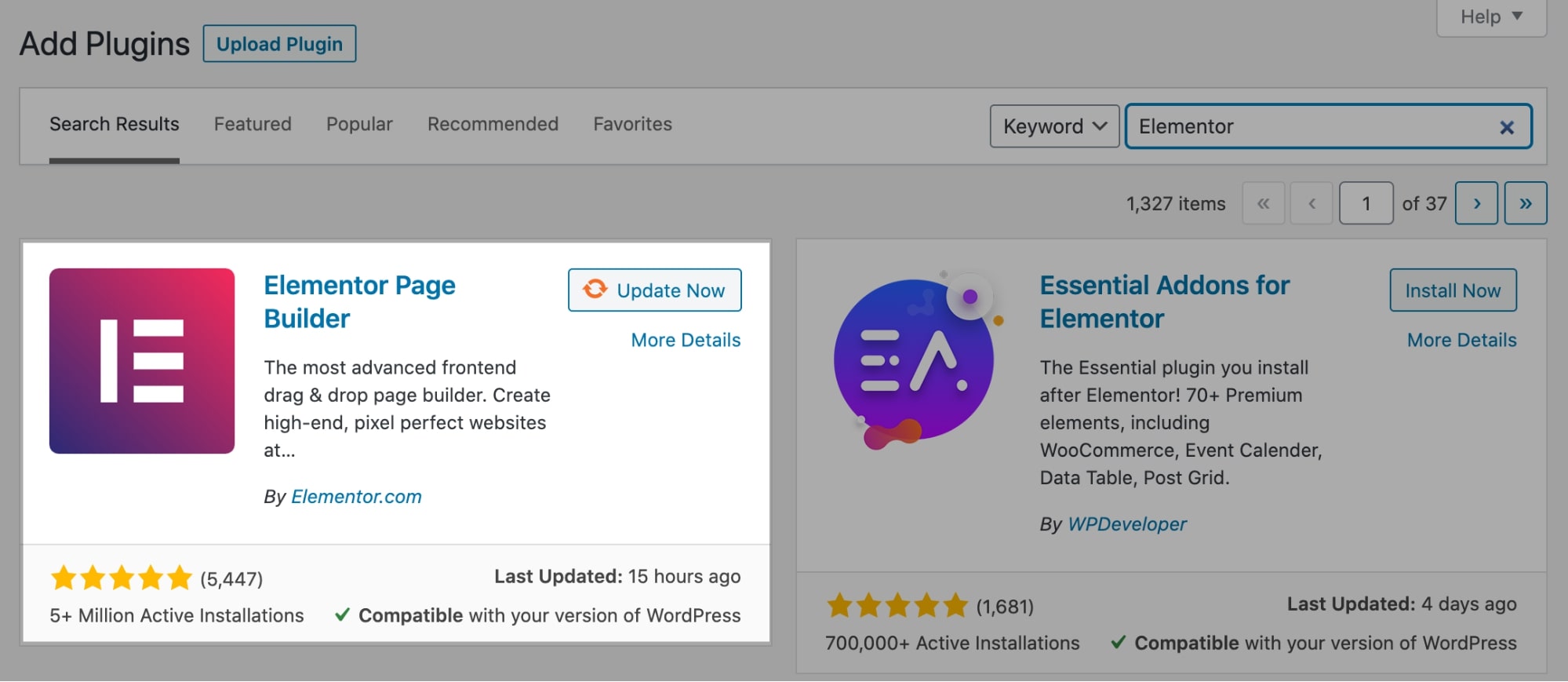 ElementorをWordPressにインストール