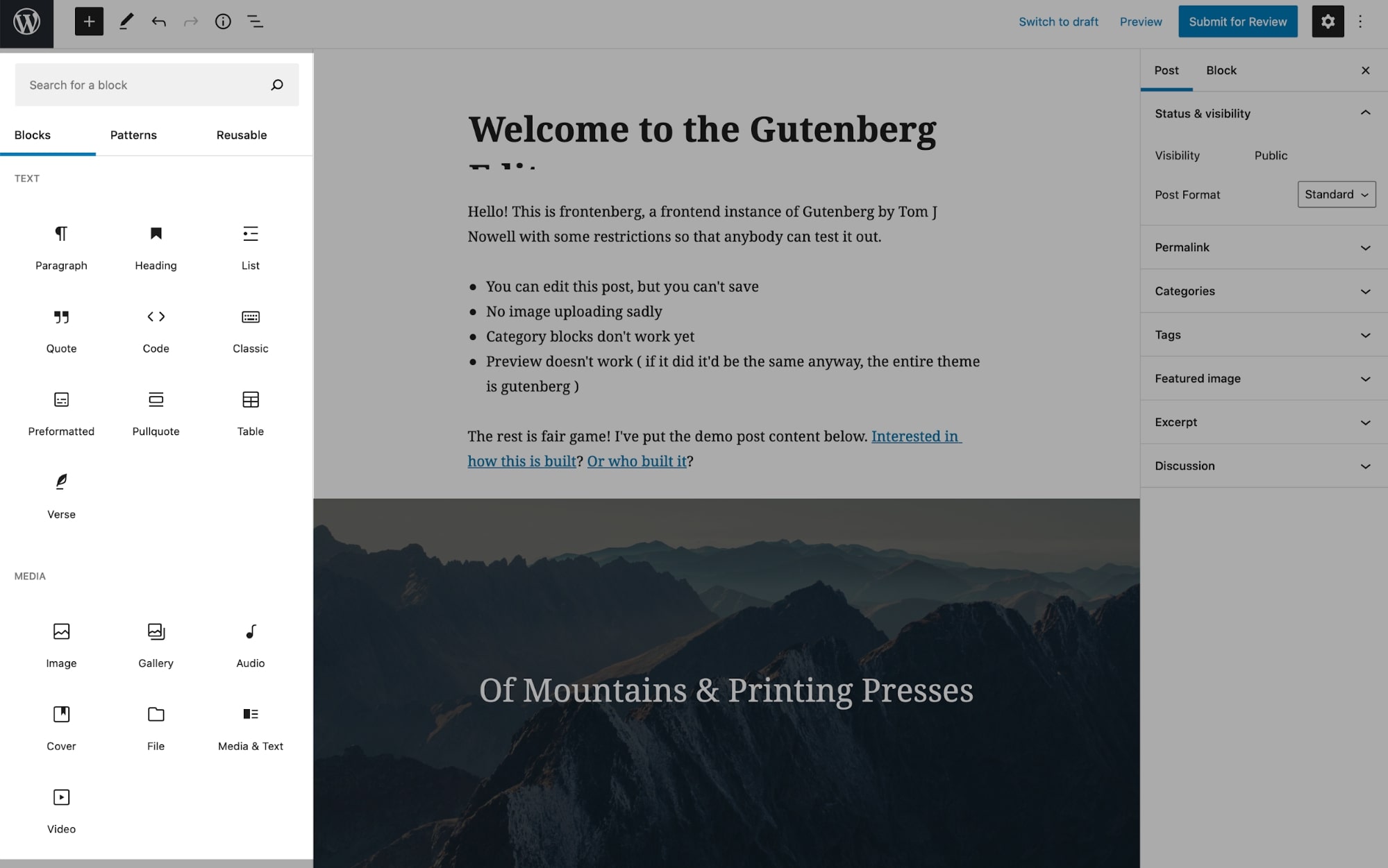 Bloques en el editor de Gutenberg