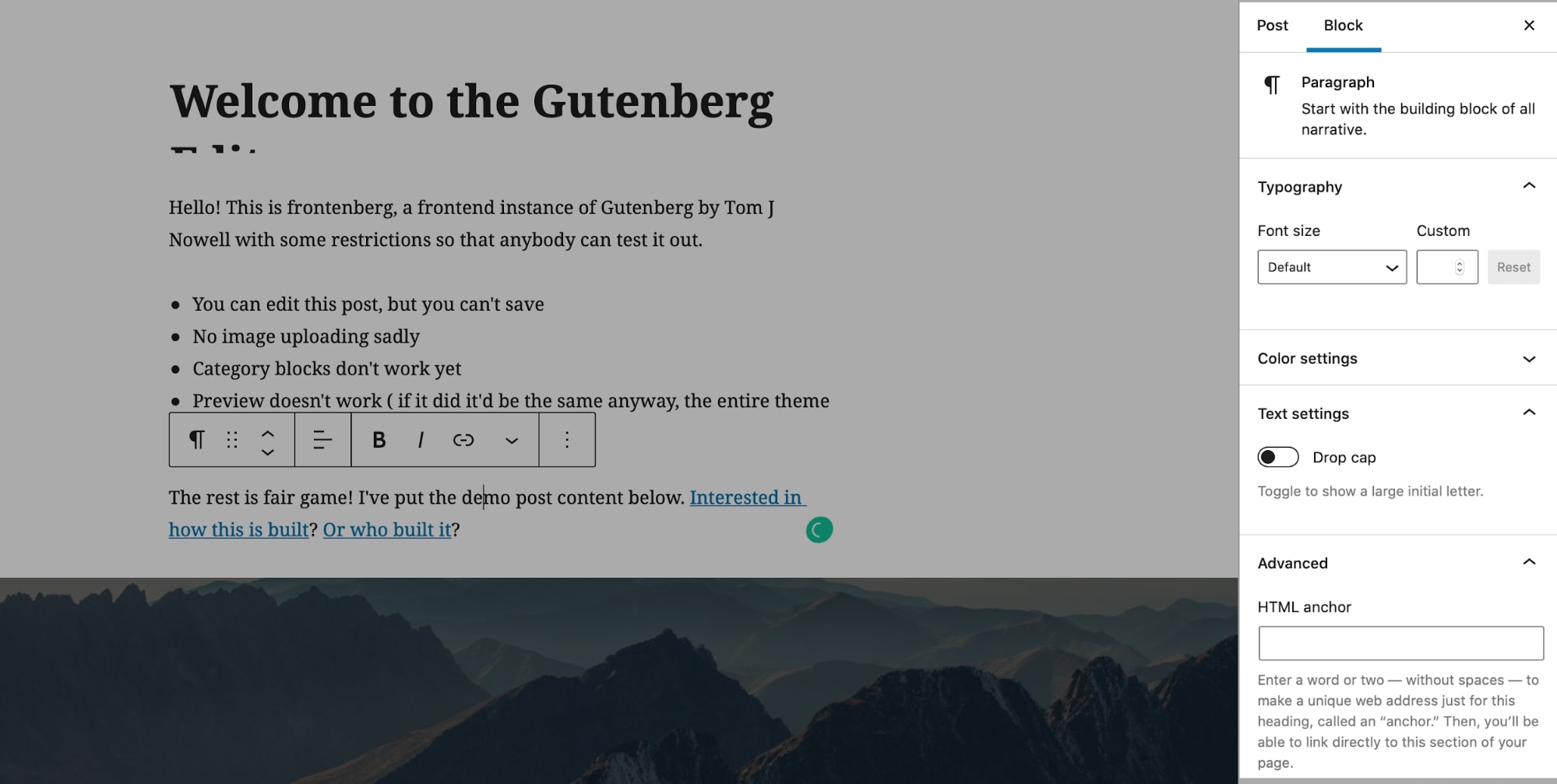 Ajustes de personalización de Gutenberg Block