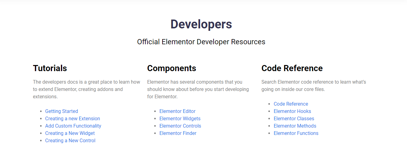 Elementor開発者向けリソースページ