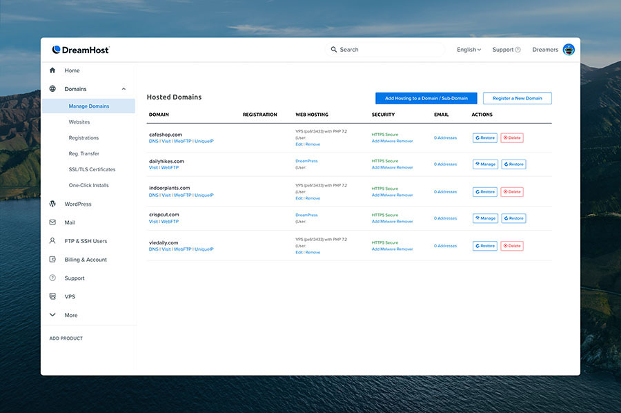 Panel de control DreamHost