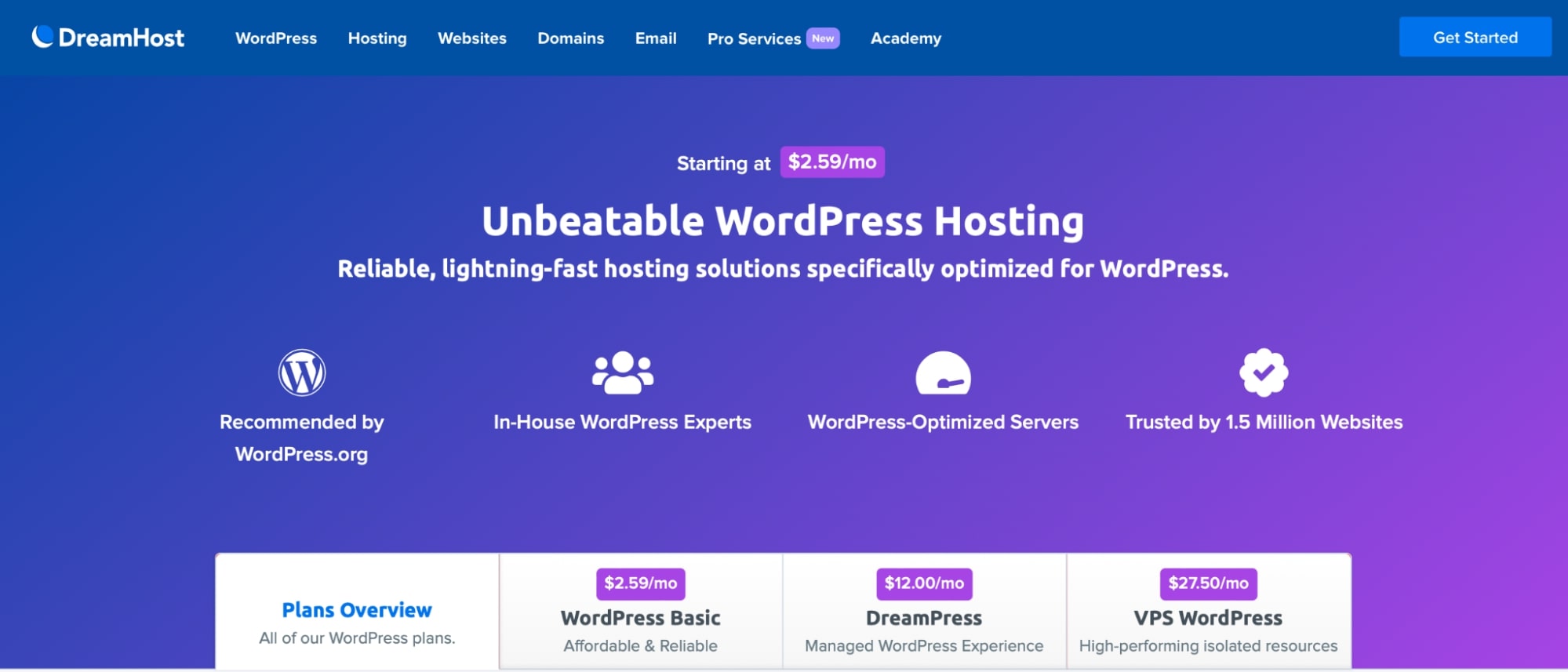 Página de inicio de DreamHost