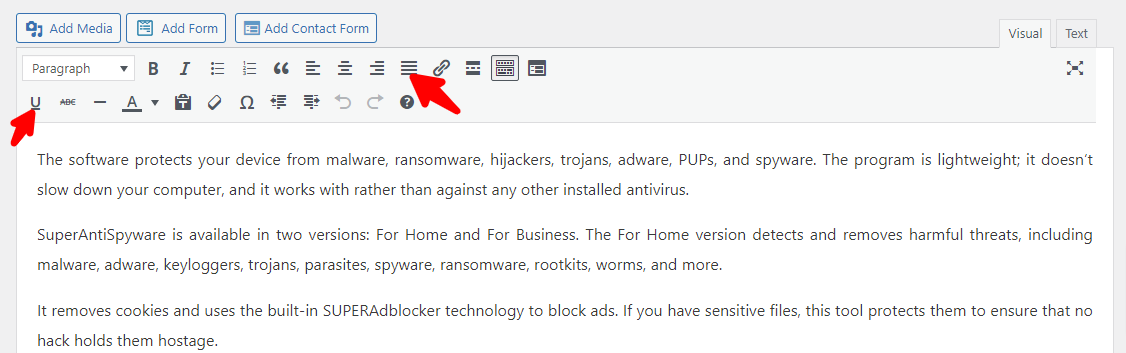 Uso del complemento Re-add Text Underline and Justify