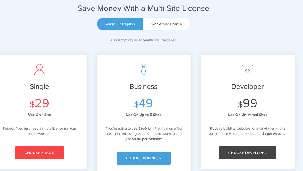 SiteOrigin Fiyatlandırması