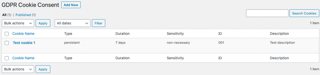 Create a Cookie-List on your Website