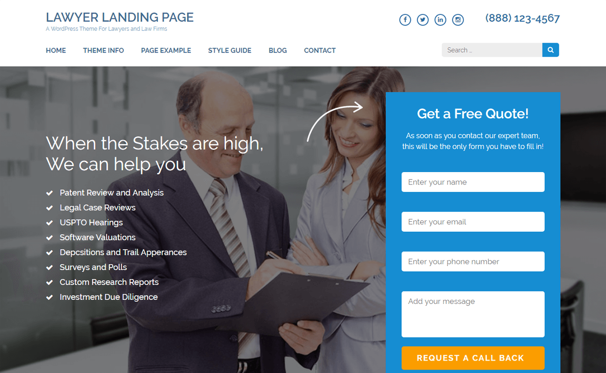 Lawyer Landing Page-Free WordPress Landing Page Theme