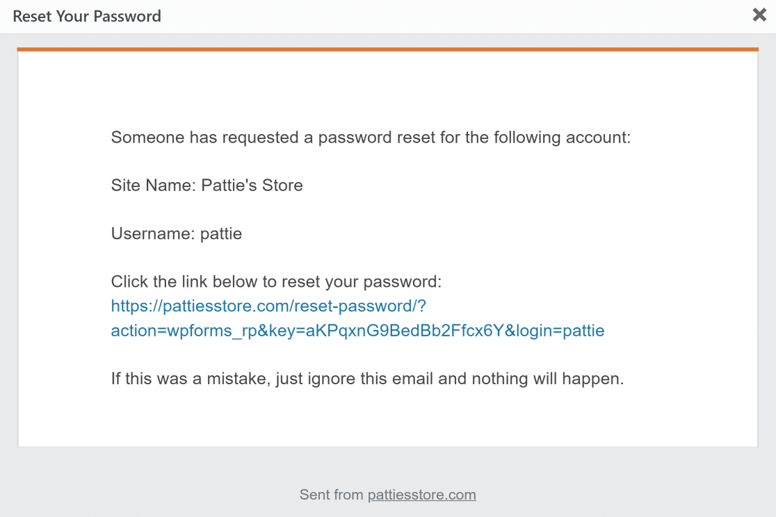 Reset password email