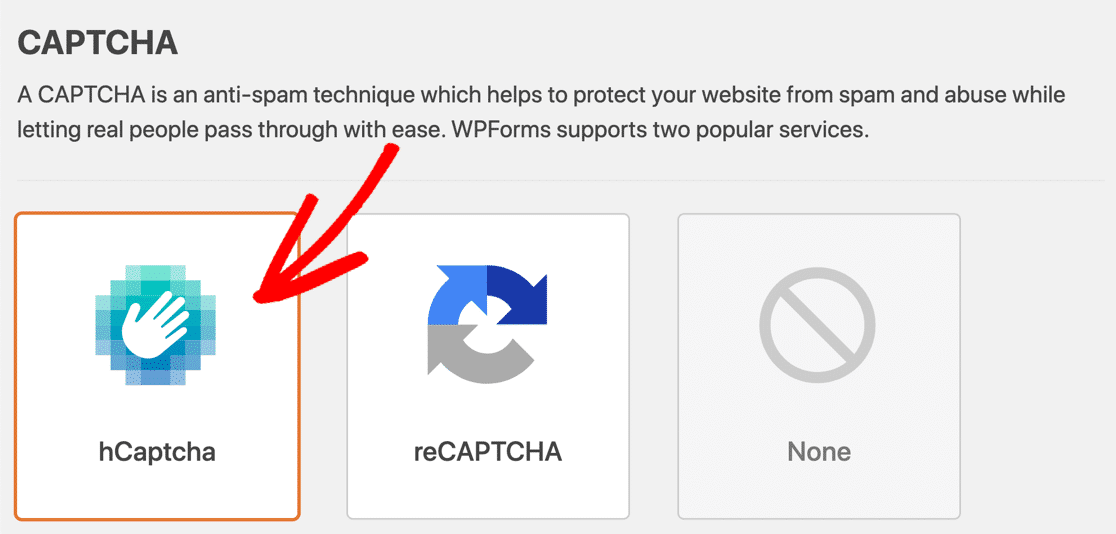 Select hcaptcha wpforms