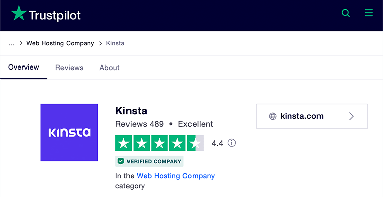 Recensioni su Kinsta Trustpilot