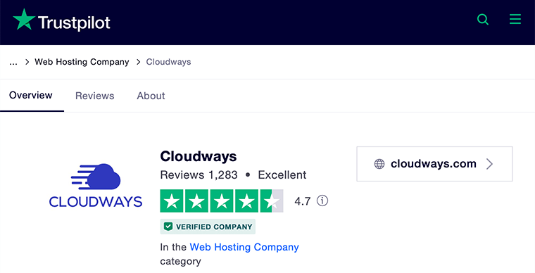 Recensioni di Cloudways Trustpilot