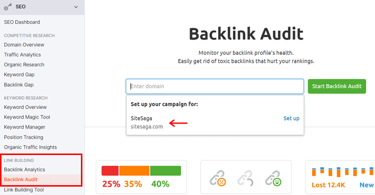 反向鏈接審計 - 免費使用 Semrush