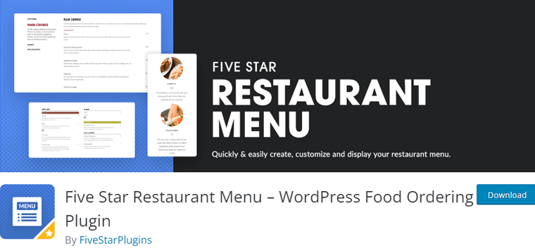 5-gwiazdkowe menu restauracji Wtyczka WordPress