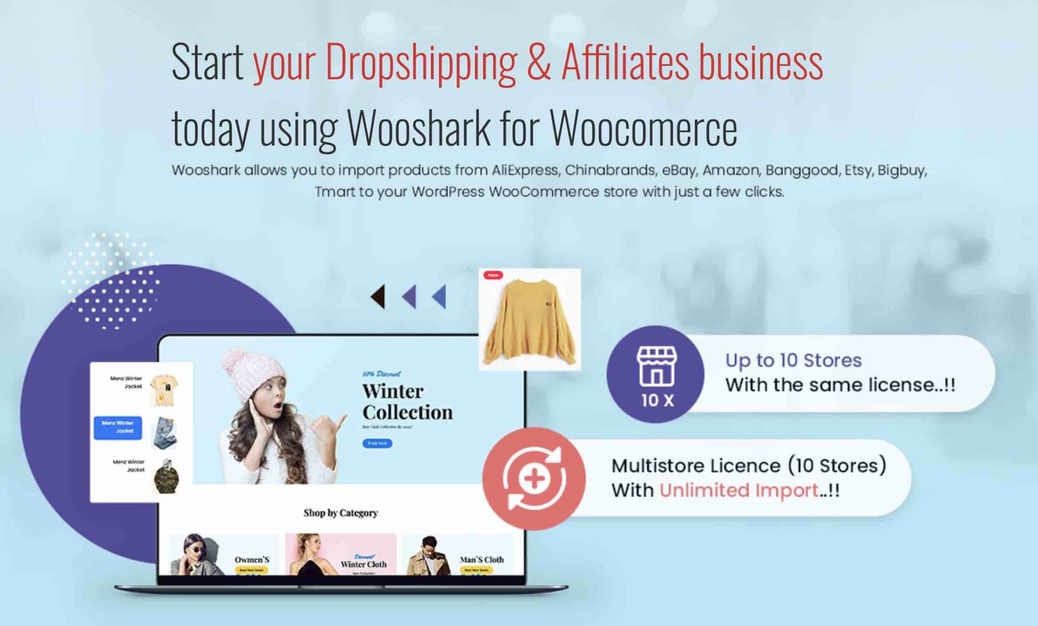 Wooshark è un plug-in dropshipping su WordPress che funziona con un plug-in di Chrome.