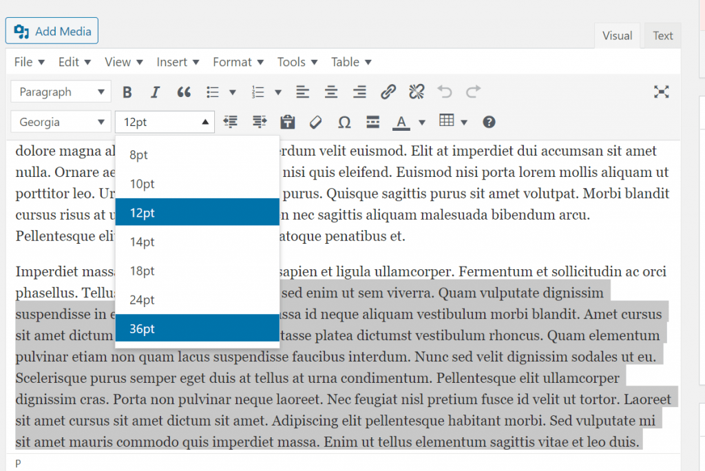 Come modificare la dimensione del carattere in WordPress