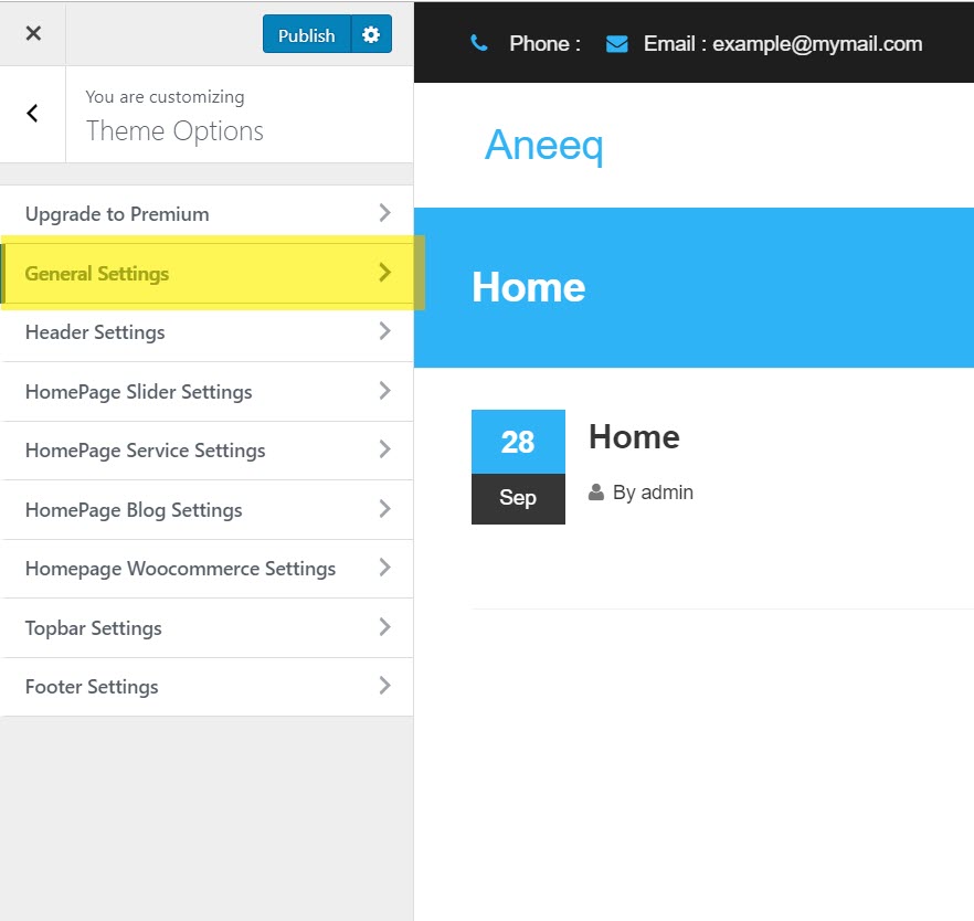 aneeq-wordpress-theme-homepage-general-settings