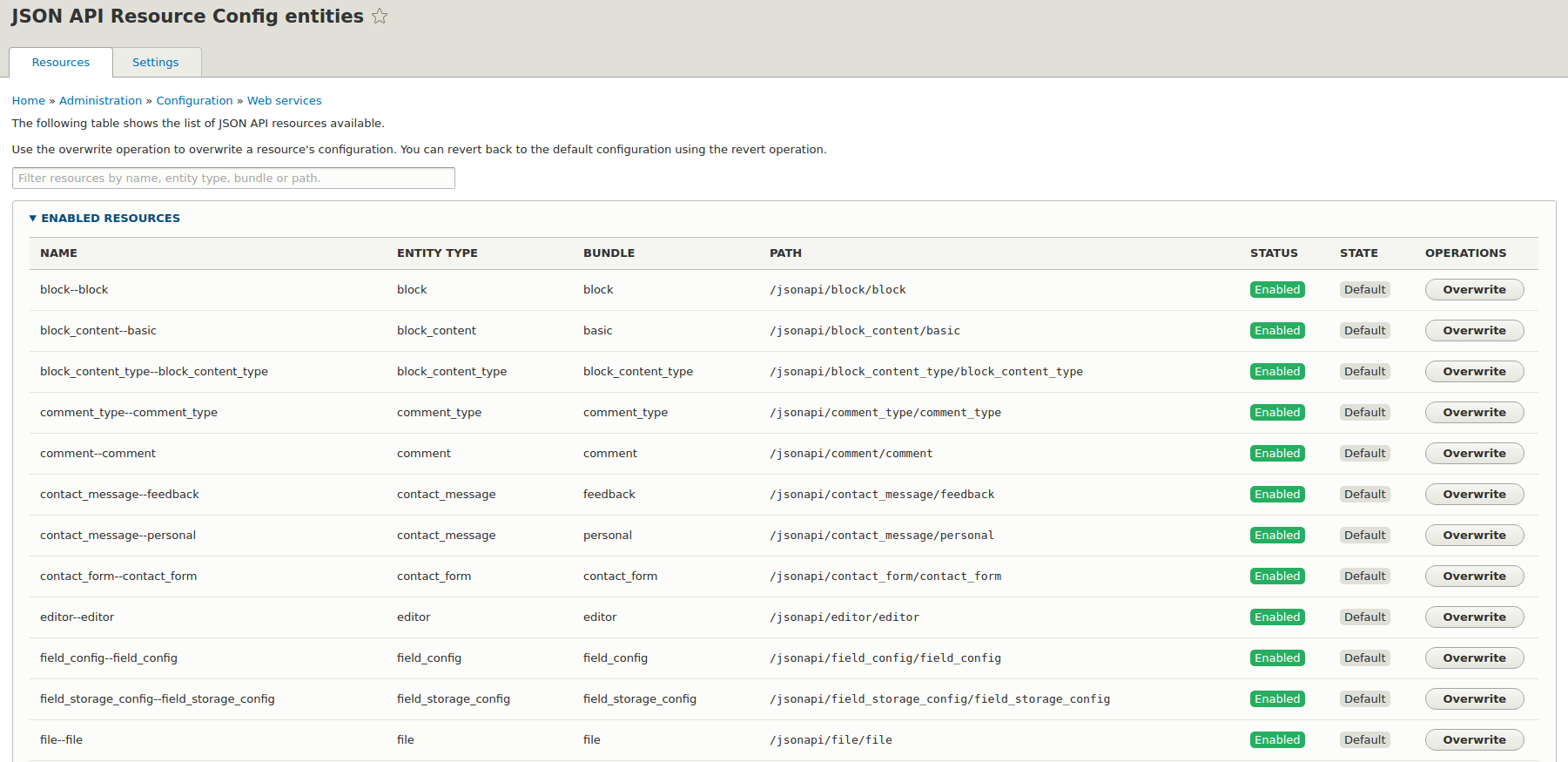 配置 JSON API