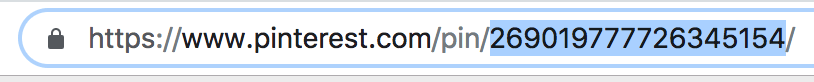 Adresa URL Pinterest cu șirul lung de numere evidențiat în albastru