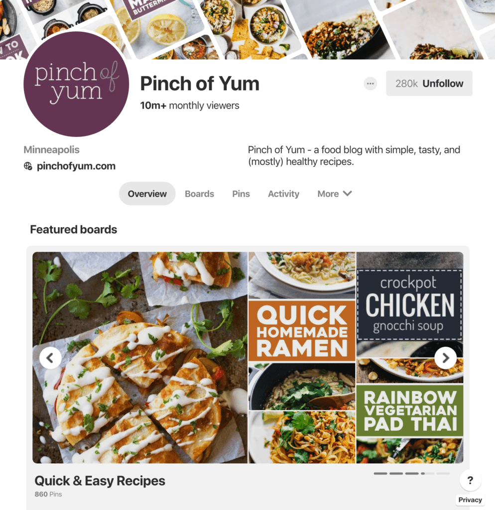 Profil Pinch of Yum sur Pinterest avec des tableaux en vedette, y compris des recettes rapides et faciles