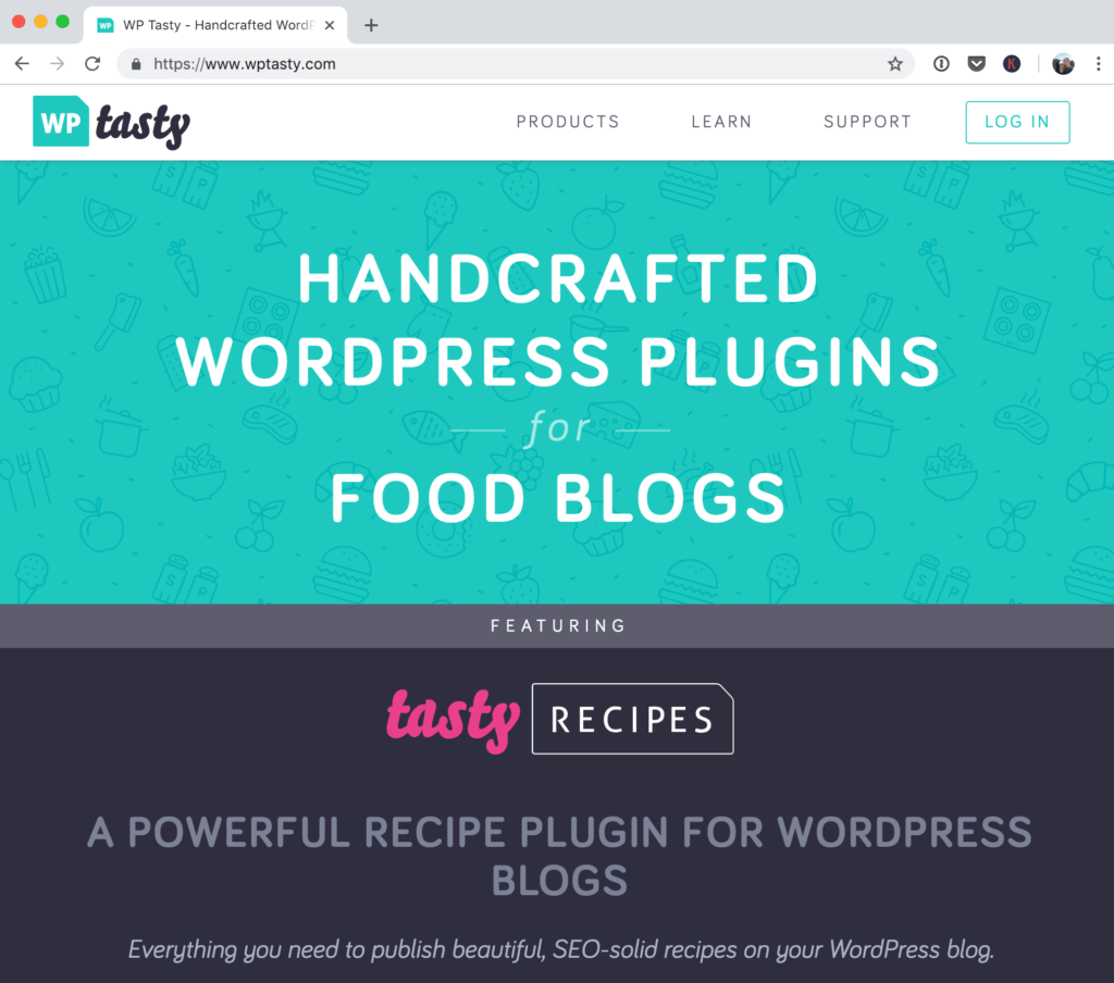 Capture d'écran du site Web de WP Tasty