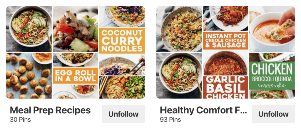 Recettes de préparation de repas et planches d'aliments réconfortants sains sur le compte Pinterest de Pinch of Yum