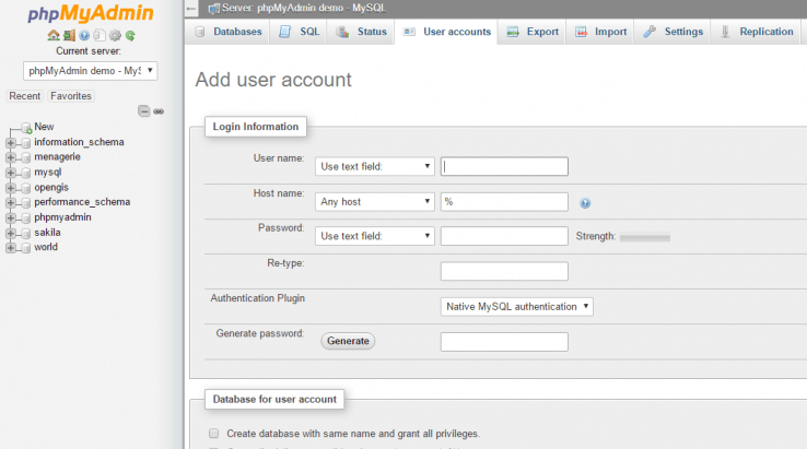 通過 phpMyAdmin 添加用戶。