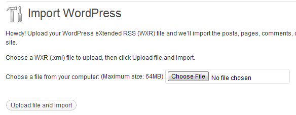 import using wordpress importer