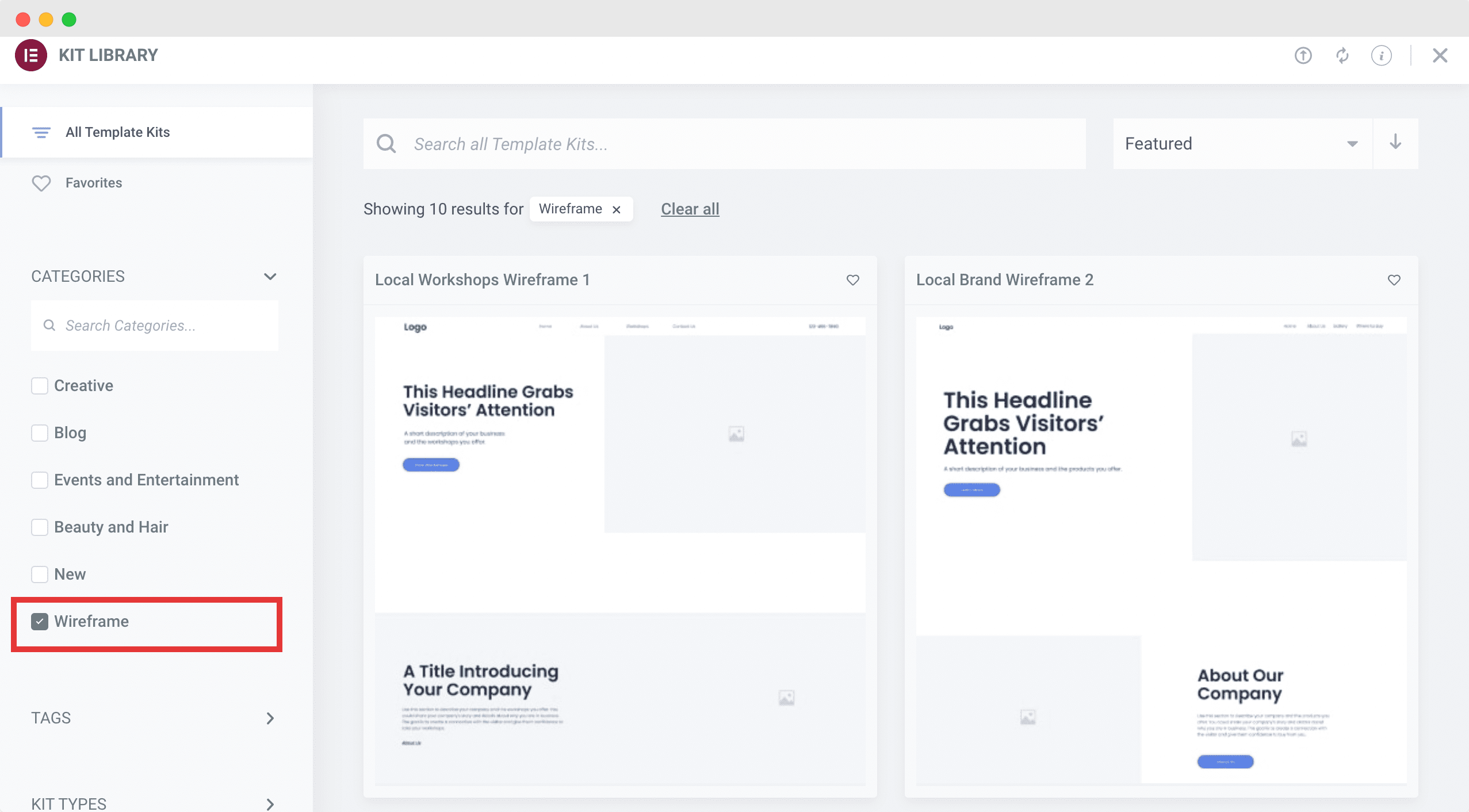 Elementor Wireframe Kits