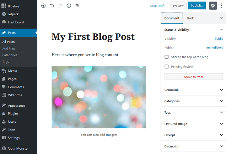 editor di post wordpress