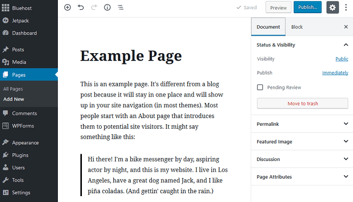 editor di pagine wordpress