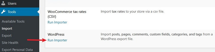 Führen Sie den WordPress-Importer aus