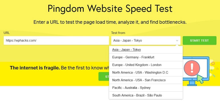 centres de test pingdom