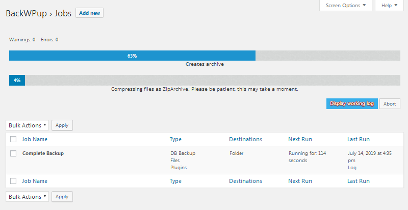 BackWPup Dashboard