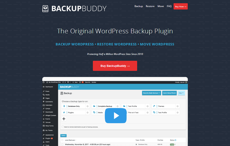 Pagina iniziale di BackupBuddy