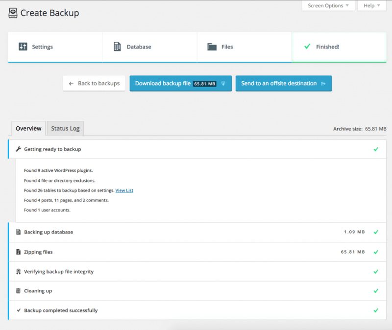 Dashboard di BackupBuddy