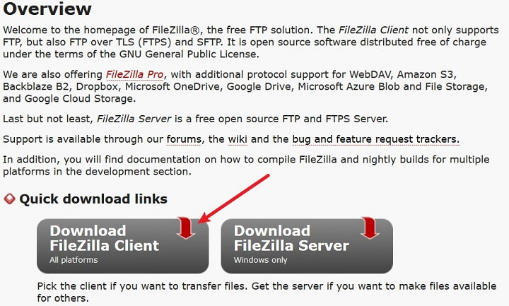 ดาวน์โหลดไฟล์ filezilla