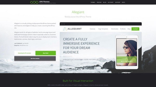 Allegiant is an interactive free WordPress theme from CPOThemes. 