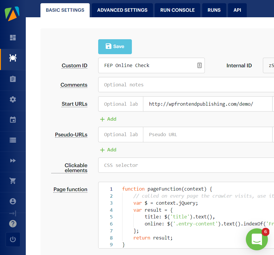 Configuración básica del rastreador de Apify