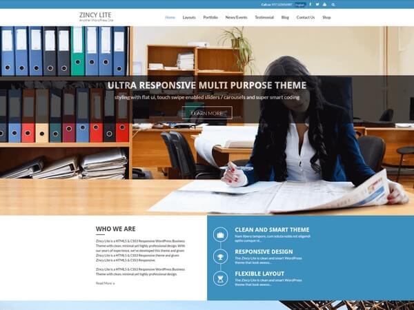 Zincy Lite is a free awesome and responsive WordPress theme from 8Degree Themes.