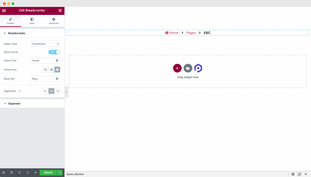 PowerPack’s Breadcrumbs Elementor widget