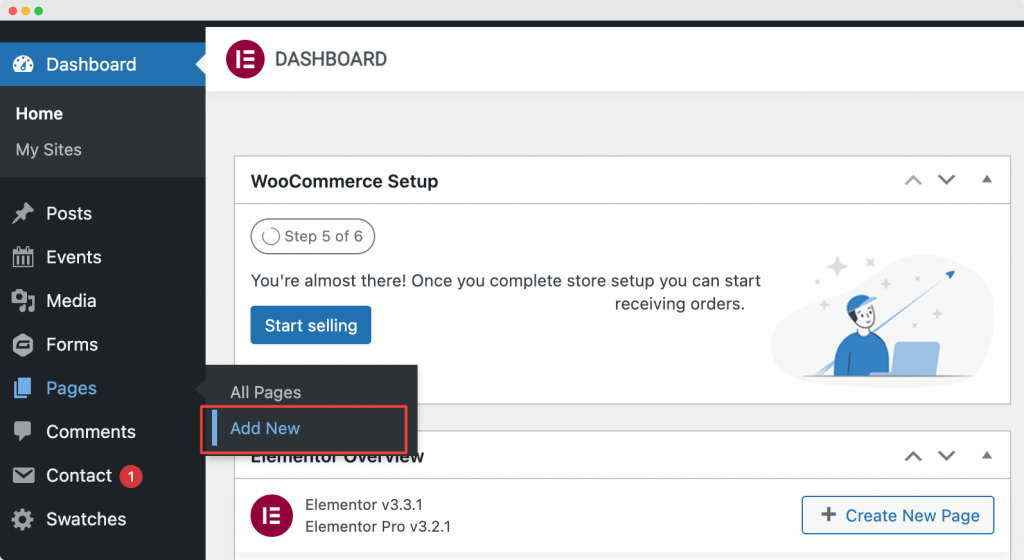 สร้างหน้าใหม่จาก WordPress Dashboard